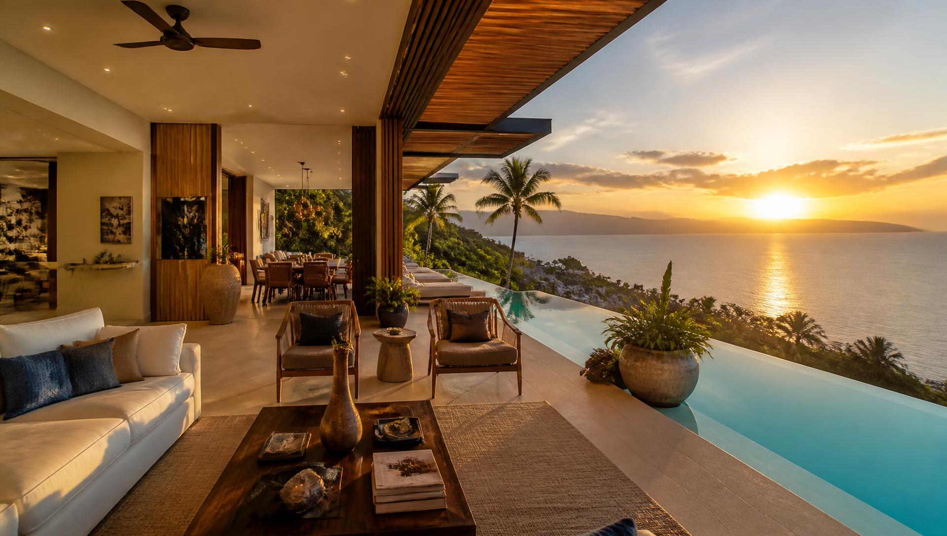 Ocean-view terrace of a luxury Puerto Vallarta vacation rental overlooking Banderas Bay